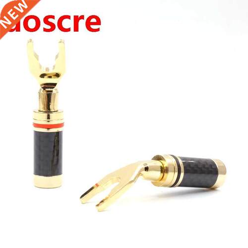 4 pcs Speaker Cable Copper Gold Plated Carbon Fiber spade pl