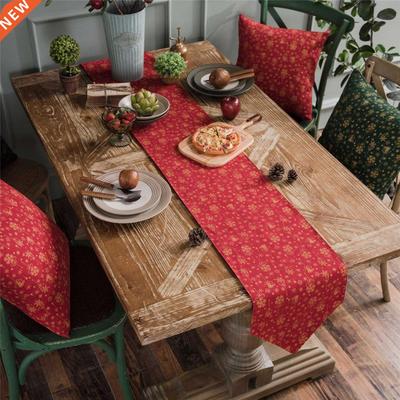 Gold stamping table runner luxury linen place mat green red