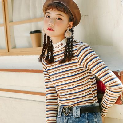 Autumn 2021 Korean alphabet embroidery half high collar colo