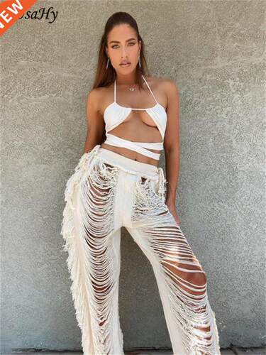 JuSaHy Y2K Solid Knitted Straight Pants for Women Hipster Ta