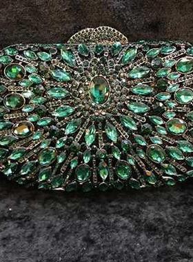 green Crystl Clutch Evening Bg Wedding Prty Box Hndbg