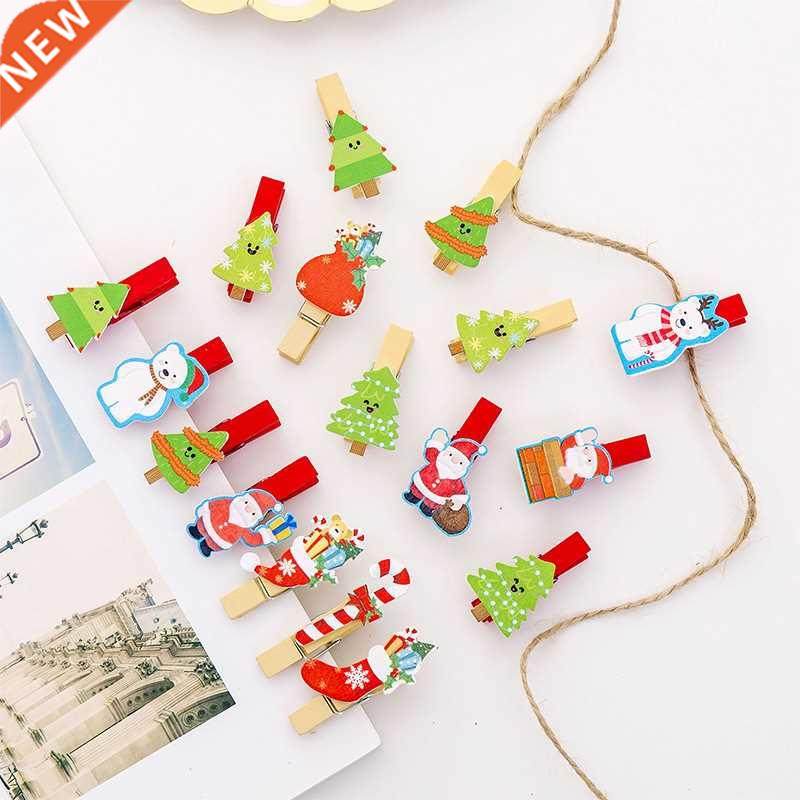 10pcs Christmas Mini Wooden Clip /1pcs Rope Creative Cute S