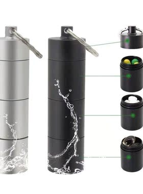 Pack of 2 3 Grids Pills Boxes Keychains Aluminum Alloy Backp