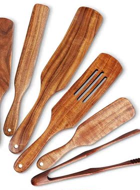 6 Pcs Wooden Spurtle Set, Teak Spurtle Set Heat Resstant Wo