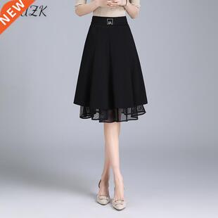 Black Knee-Length A-line Skirt For Women New Spring Summer E