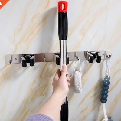 Stainless Steel Seamless Broom Holder Adjustable Wall Mounte