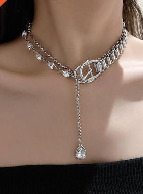 FYUAN Geometric Crystal Choker Necklaces for Women Splicing