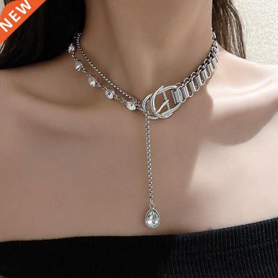 FYUAN Geometric Crystal Choker Necklaces for Women Splicing