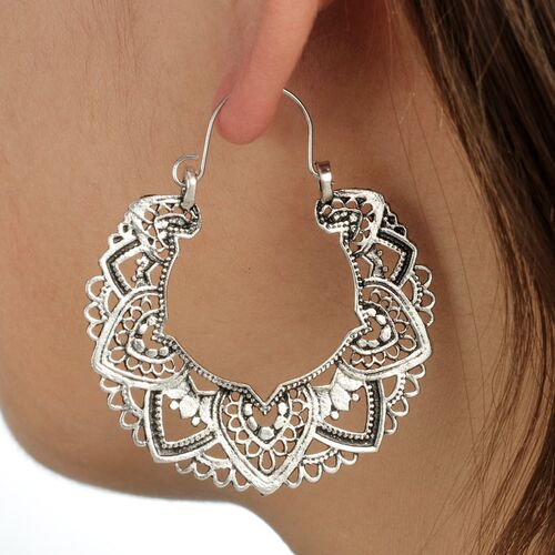 Tocona Vintage Antique Silver Color Carving  Drop Earrings f
