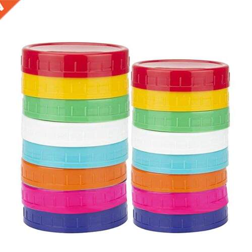 16 Pack Colored Plastic Mason Jar Lids -8 Wide Mouth & 8