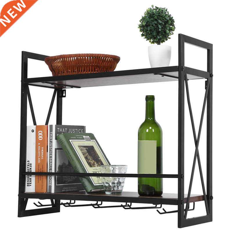 2 Tier Wine Rack Wood Shelf Wall Mounted Floating Wine Displ