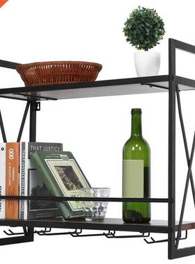 2 Tier Wine Rack Wood Shelf Wall Mounted Floating Wine Displ