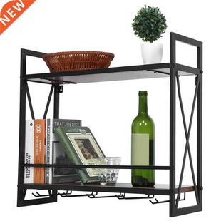 2 Tier Wine Rack Wood Shelf Wall Mounted Floating Wine Displ