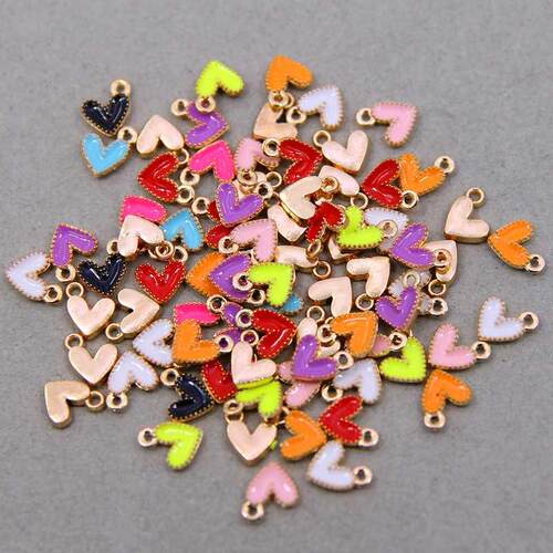 10pcs Dainty Small Colorful Heart Shape Enel Charm All Col