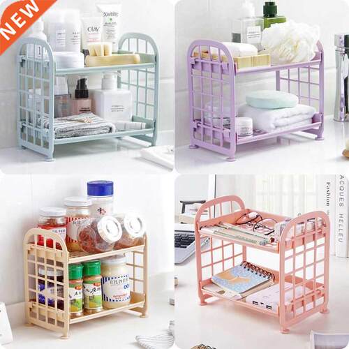 Plastic Bathroom Storage Shelf 2 Layer Freestanding Kitchen