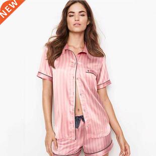 Summer Pajamas for Women Satn Slk Strpes Spwear Pyjama