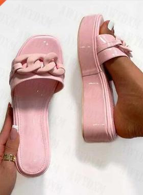 Plus Size 36-43 Chain Women Flats Open Toe Shoes 2022 New Su