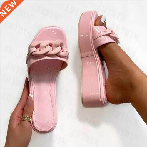 Plus Size 36-43 Chain Women Flats Open Toe Shoes 2022 New Su