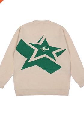 Japanese Retro Alphabet Stars Crew Neck Sweater Men and Wome