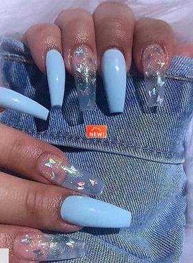 Fake nails overhead with glue coffin artificial nails tips