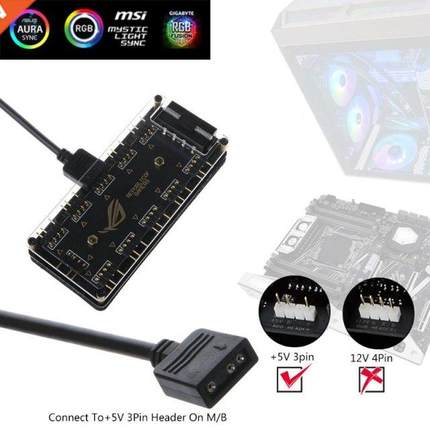AURA SYNC 5V 3-pin RGB 10 Hub Splitter SATA Power Adapter fo
