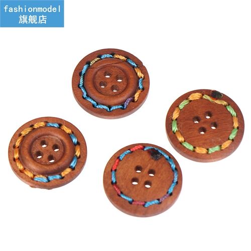 10pcs 25mm Retro Series Wood Buttons For Handwork Sewing Scr