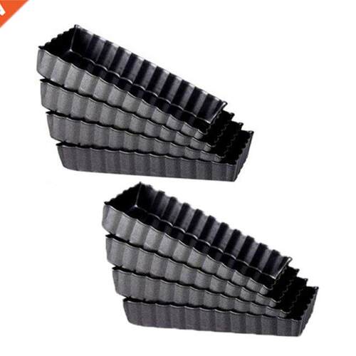 8 Pcs Non-Stick Quiche Tart Pans Rectangle With Removable Bo