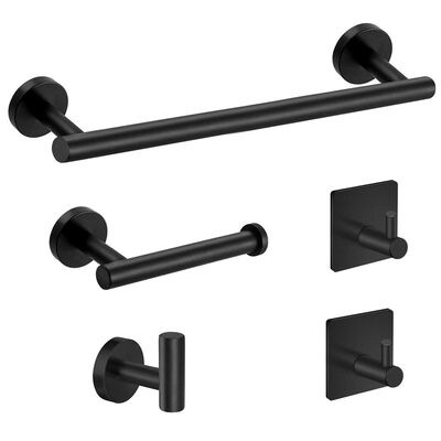 5-Pieces Matte Black Bathroom Hardware Set Stainless Steel R