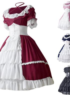 Fashion Women Medieval vintage gothic court Maid gown cake