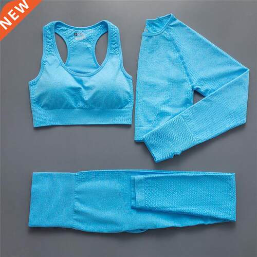2/3Pcs New Color Bright Pink Blue Seamless Yoga Set Women Wo