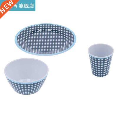 Fruit Plate Bowl Bowl /Set Tableware Set Dark Blue Grid Mela