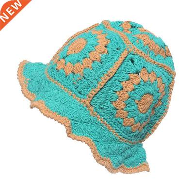 HanXi New Cotton Crochet Bucket Hat for Women Autumn Winter