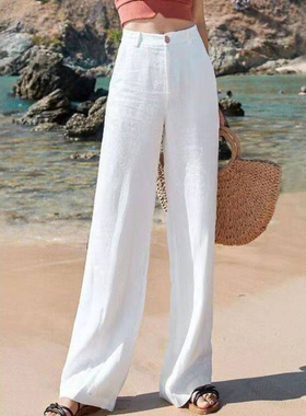 Ladies Summer Thin Loose Slim Fit Cotton Linen Straight Pant