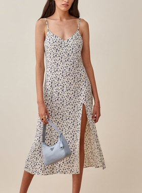 Summer women's casual flower print slim-fit suspender dress