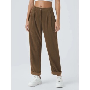 高腰纯色灯芯绒小脚长裤女Solid color corduroy pants for women