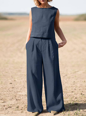 Retro cotton and linen casual loose suit复古棉麻休闲宽松套装