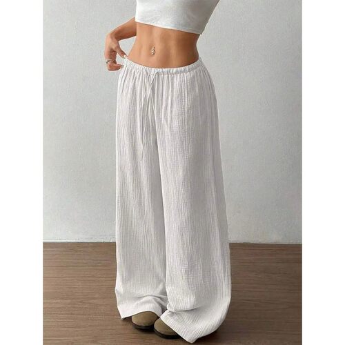 Solid color high waisted wide leg pants women 纯色高腰阔腿裤