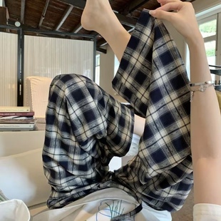 长遛弯家居空调九分裤 人造棉阔腿裤 子 女夏薄款 可外穿宽松棉绸睡裤