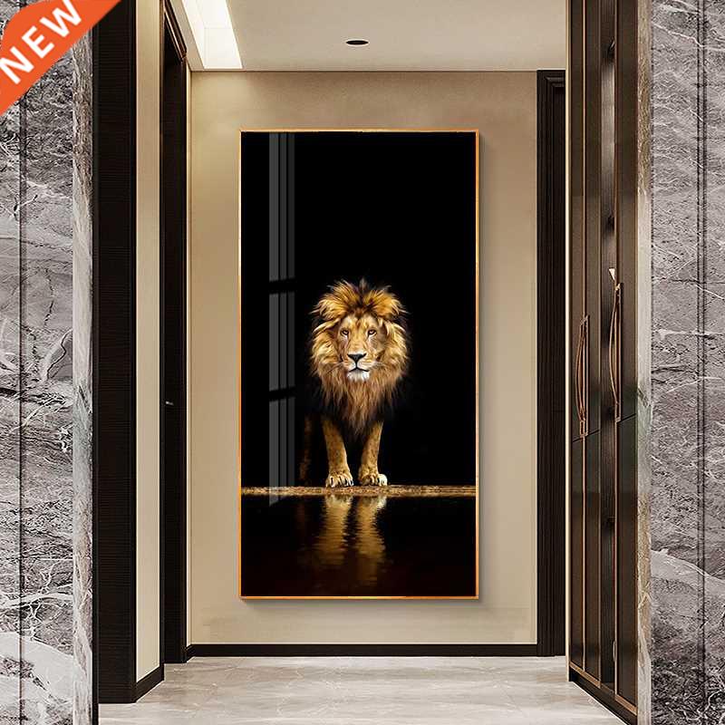 Golden Black Lion Poster Modern Home Decor Animal Print Wal