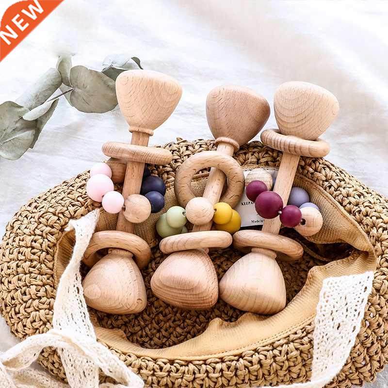 1pc baby teether toys beech wooden rattle wood teething rode