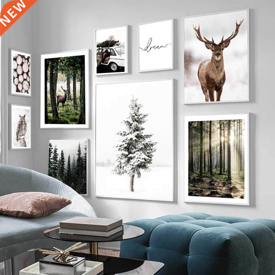 winter snow forest deer owl sunlight landscape painting nord