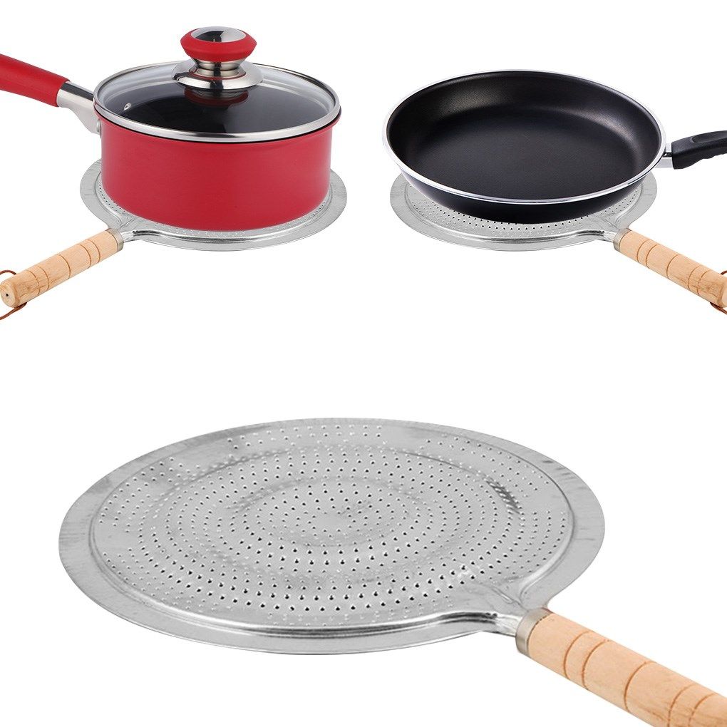 round heat diffuser with wooden handle coffee milk cookware