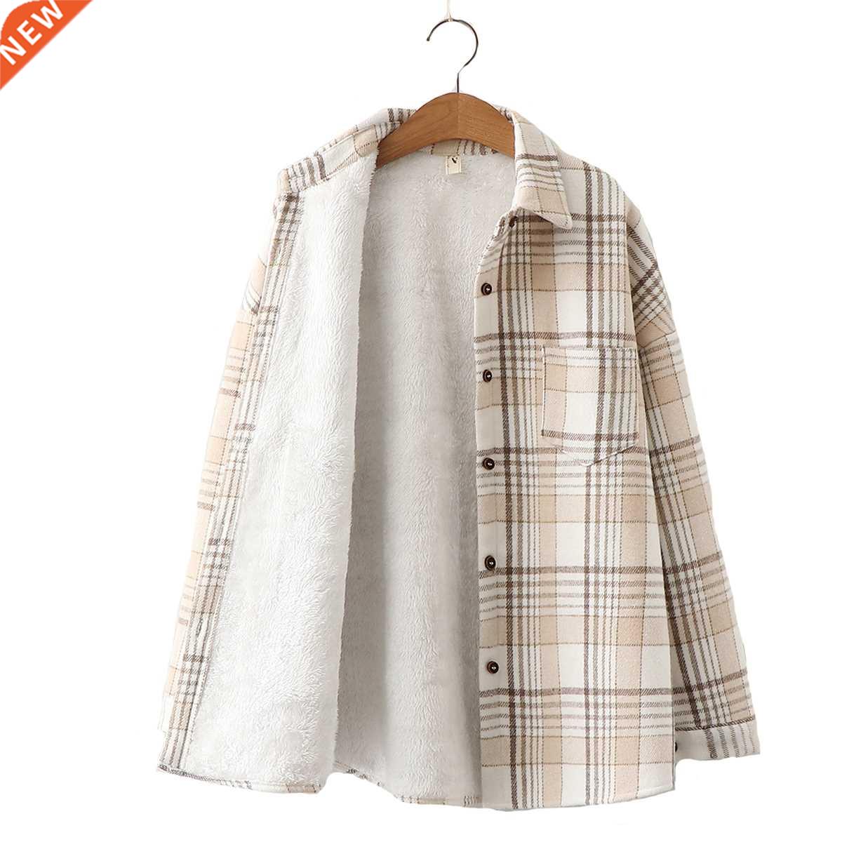 2021 Fashion Thick Velvet Plaid Shirts Women Winter Keep War