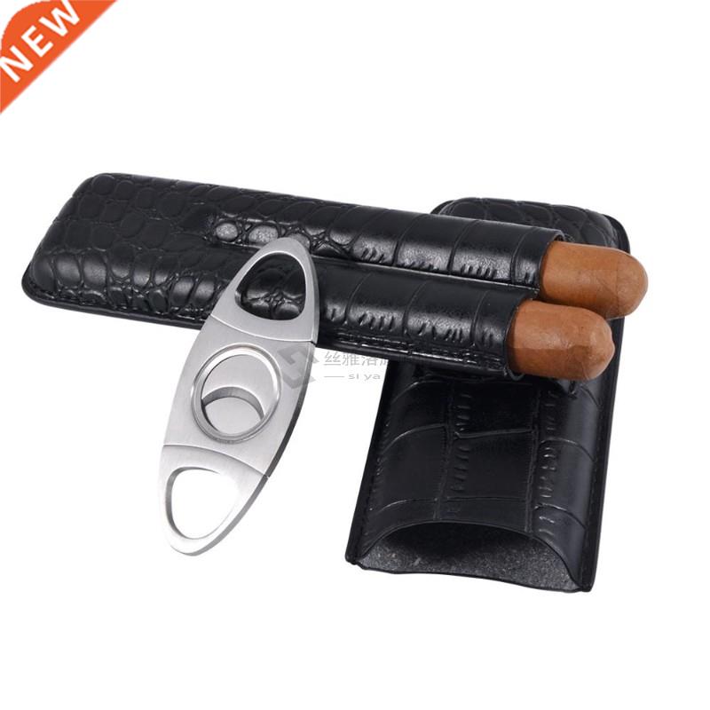 2- Leather Cigar Case with Cutter Mini Pocket Cigarette Stor 电子元器件市场 其它元器件 原图主图