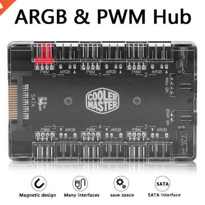 1 to 6 PWM ARGB Fan HUB Splitter 4 Pin PWM  Pin Addressable