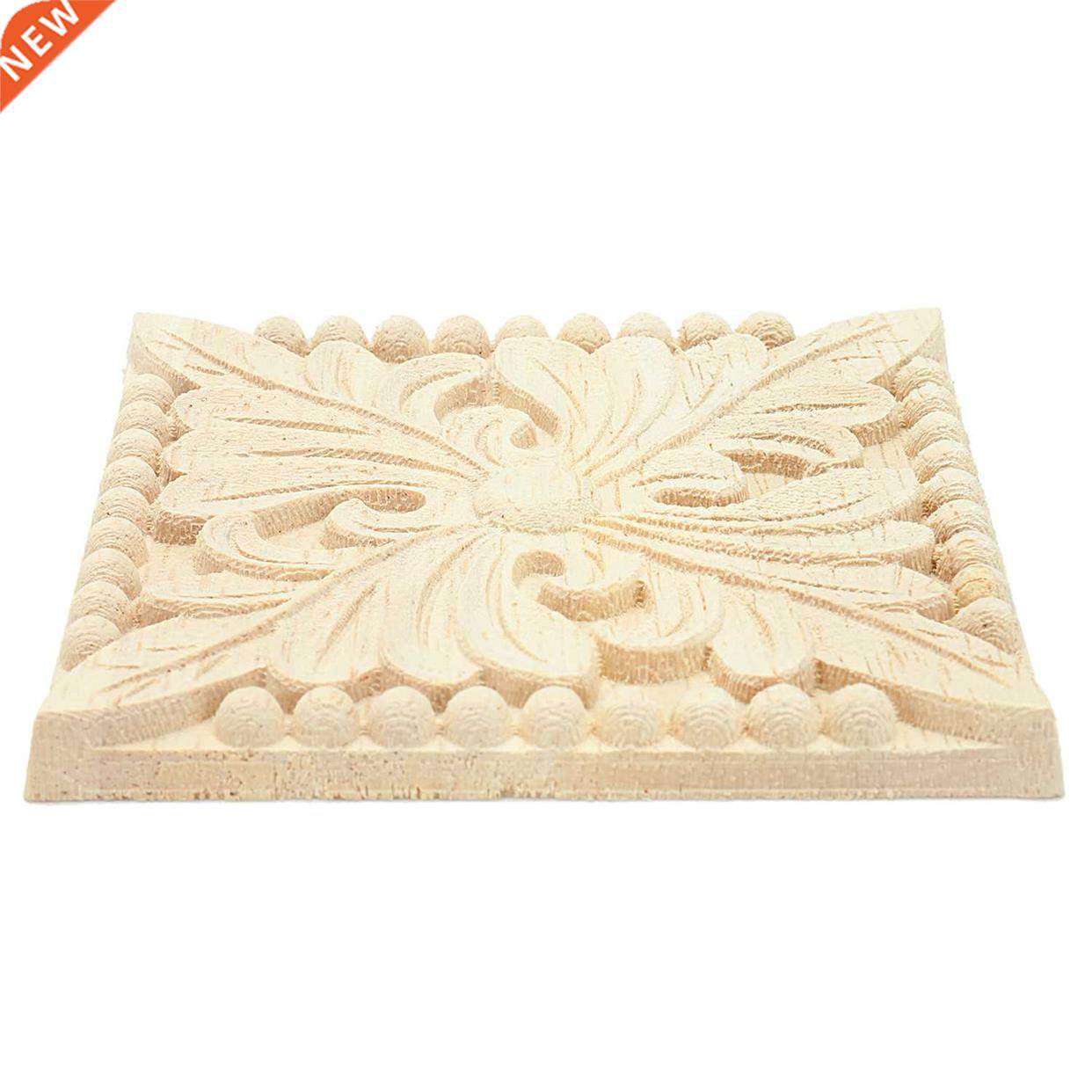 natural wood appliques square flower carving decals decorati