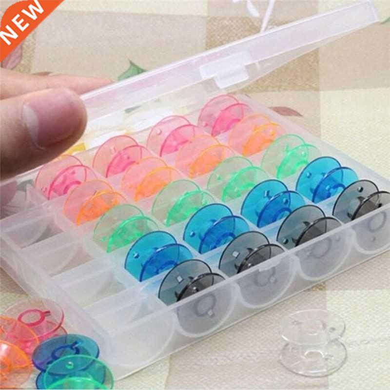 a box of 25pc coloured plastic bobbins in one plastic bobbin