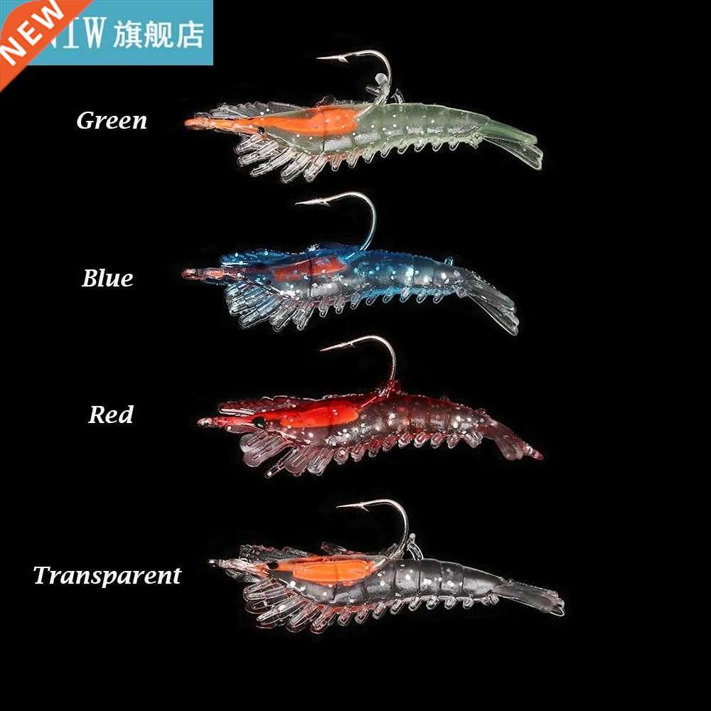 4 pcs luminous prawn lure shrimp fake bait soft single hook