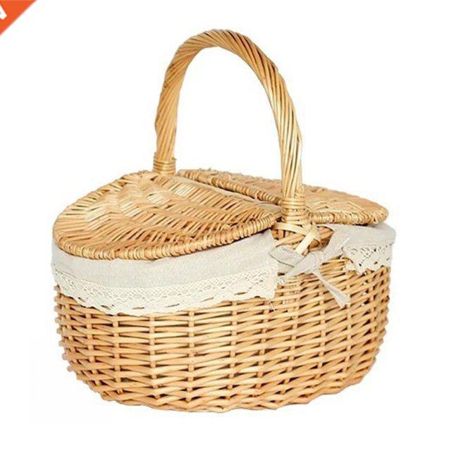 Handmade Large Wicker Basket with Handle Picnic Willow Woven