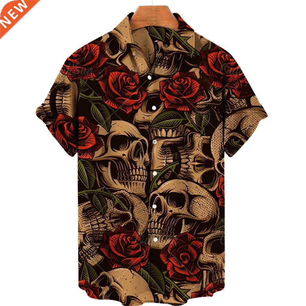 mens hawaiian shirt loose top 5xl 3d skull print shirts